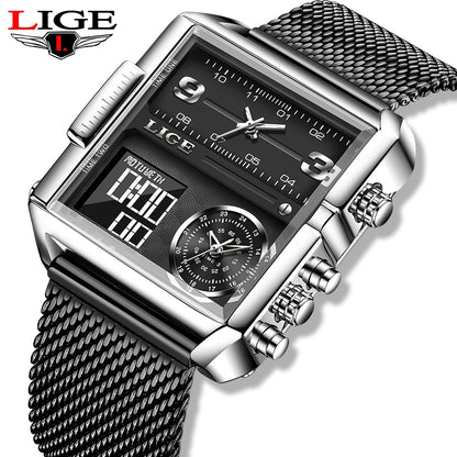 LIGE Men's Square Digital Watch